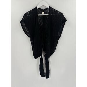 Vintage Glentey Cardigan Sweater Womens Small Medium Black Open Knit Tie Front